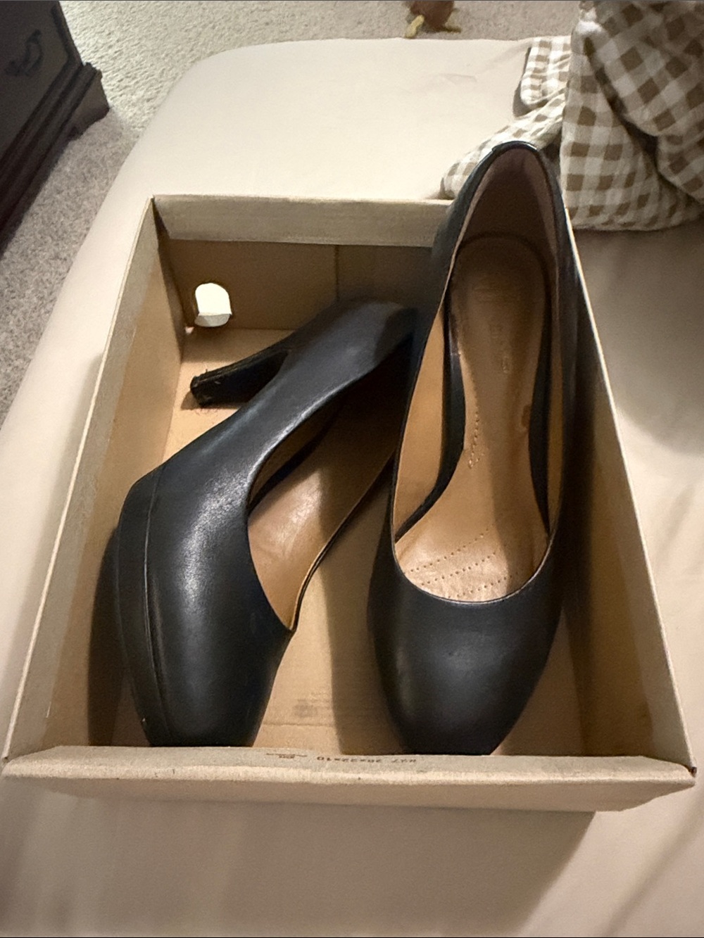 Clarks Black Round-Toe Heeled Pumps